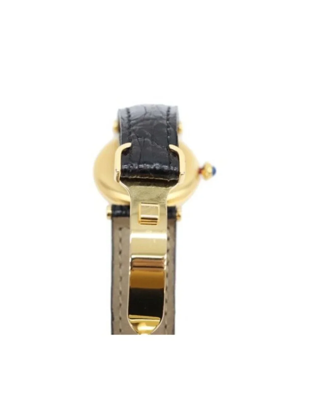 Cartier 925 Must Vende Mevermeil SM Arabic Silver Dial Quartz Black Leather